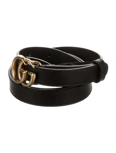 Pre-owned Gucci Skinny Leather Belt In Black