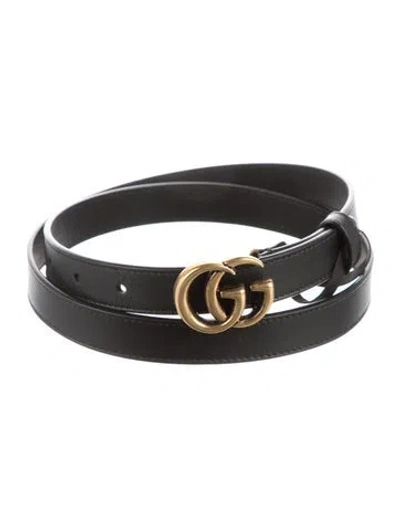 Pre-owned Gucci Skinny Leather Belt In Black
