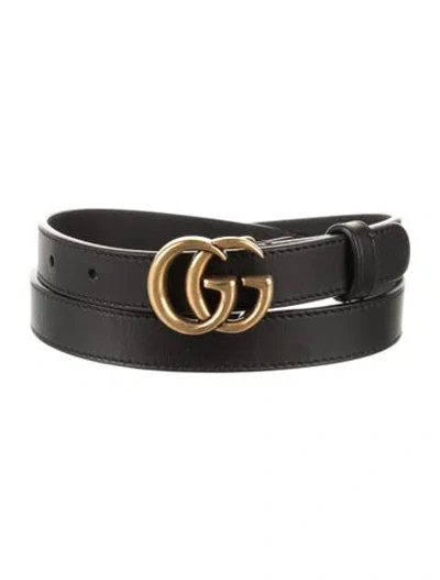 Pre-owned Gucci Skinny Leather Belt In Black