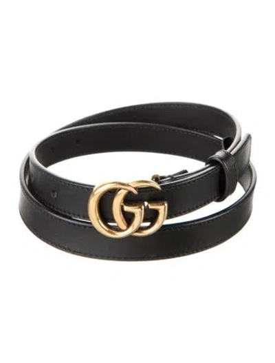 Pre-owned Gucci Skinny Leather Belt In Black
