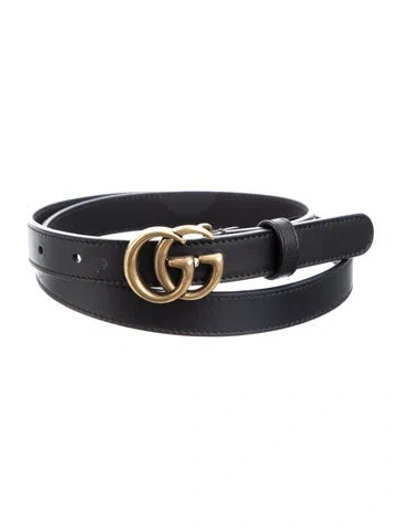 Pre-owned Gucci Skinny Leather Belt In Black