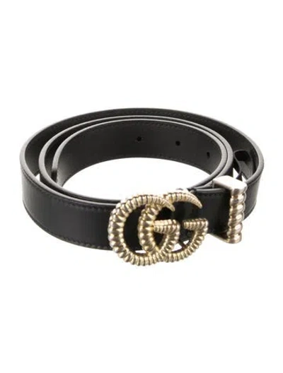 Pre-owned Gucci Skinny Leather Belt In Black