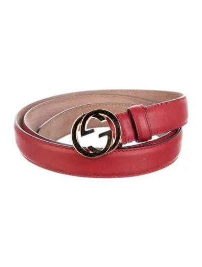 Pre-owned Gucci Skinny Leather Belt In Red