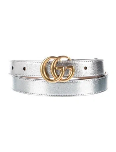 Pre-owned Gucci Skinny Leather Belt In Silver
