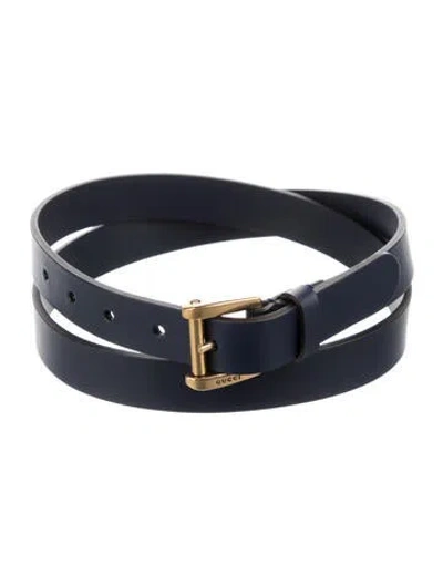 Pre-owned Gucci Skinny Leather Belt W/ Tags In Blue