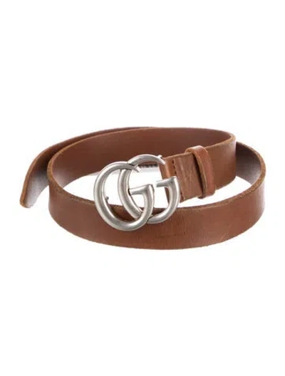 Pre-owned Gucci Skinny Leather Waist Belt In Brown