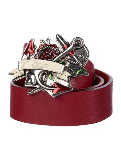 Pre-owned Gucci Skinny Leather Waist Belt In Red