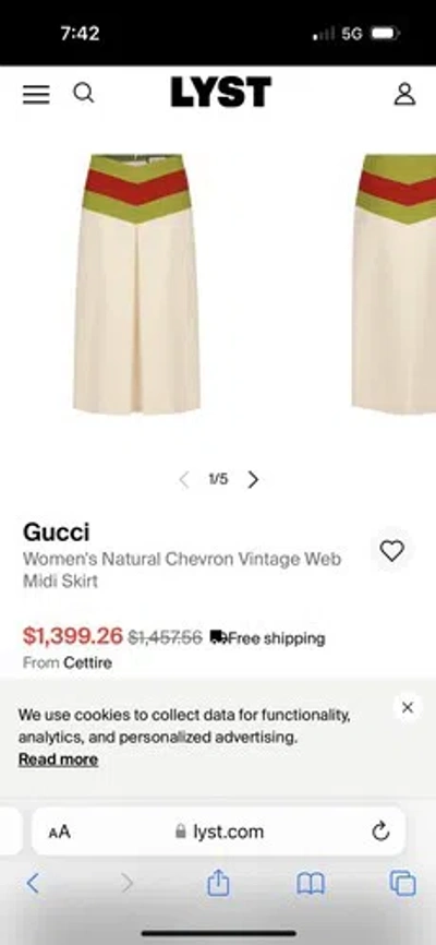 Pre-owned Gucci Skirt Cady Crepe Wool Silk Skirt Natural Chevron Vintage Web 38 Or 40 In Multicolor