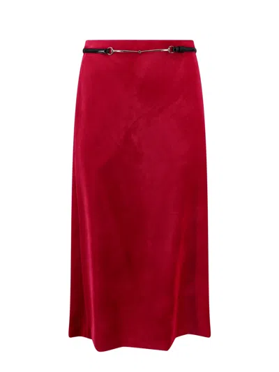 Gucci Velvet Bloom Midi Skirt In Pink