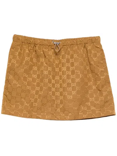 Gucci Skirt Slub Gg Nylon In Brown