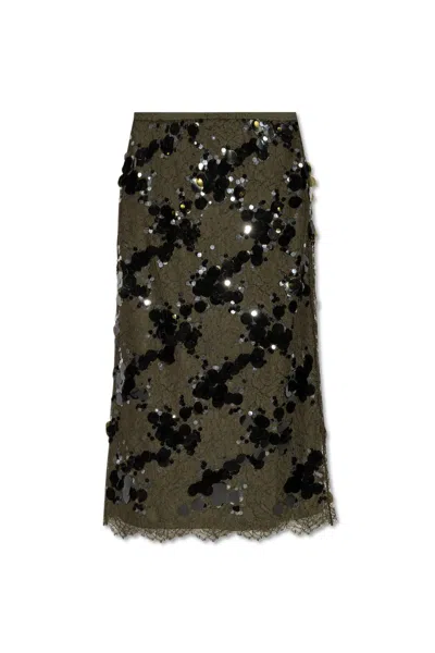Gucci Womens Sequin-embellished Mid-waist Woven Midi Skirt Deep Oil Mix In Green