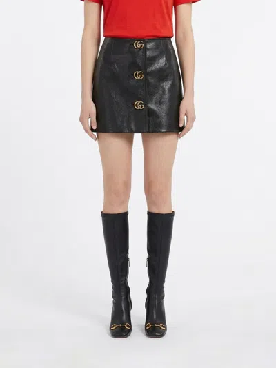 Gucci Gg Leather Pencil Skirt In Black