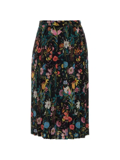 Gucci Midi Skirt Knee Length Floral Pleated In Multi