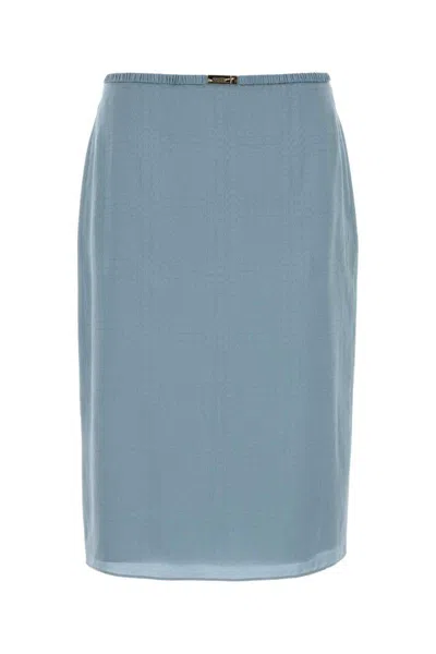 Gucci Silk Skirt Elastic Waistband Back Slit In Blue