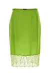 Gucci Satin Skirt With Back Slit And Lace Hem In Green