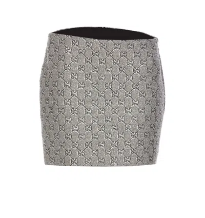 Gucci High-waisted Metallic Finish Mini Skirt In Grey