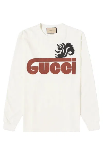 Pre-owned Gucci Skunk-embroidered Logo Sweatshirt In Beige