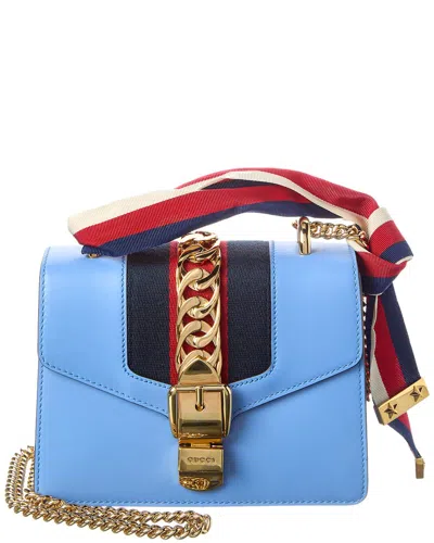 Gucci Sky Blue Calfskin Leather Mini Sylvie Chain Shoulder Bag (authentic Pre-  Loved) In Pink
