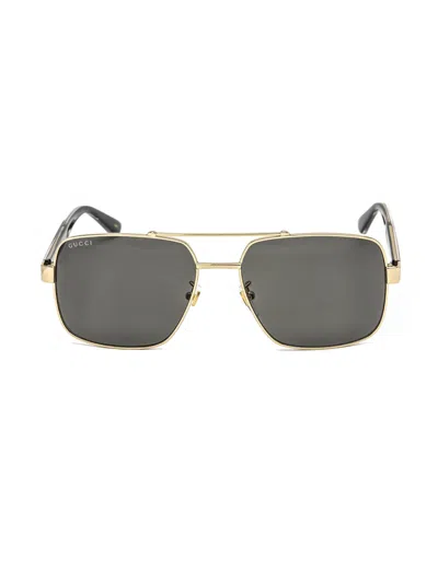 Gucci Sleek Rectangular Metal Sunglasses For Men In Brown