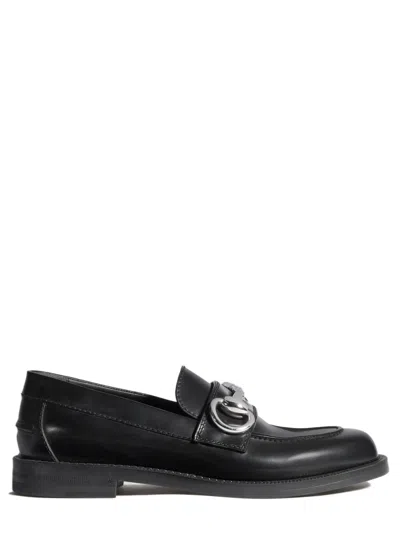 Gucci Sleek Shiny Leather Flat Loafers With Rounded Toe And Cushioned Insole In Nero