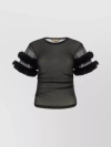 GUCCI SLEEVED CREWNECK WITH FUR TRIM AND RUCHED DETAILING