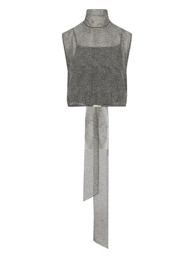 Gucci Sleeveless Bow-detail Blouse In Gray