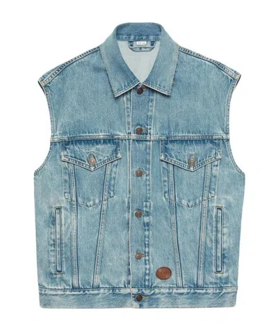 Gucci Sleeveless Breasted Denim Vest In Blue