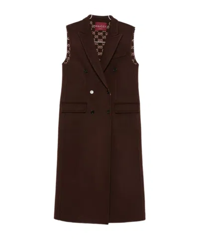 Gucci Sleeveless Coat In Brown