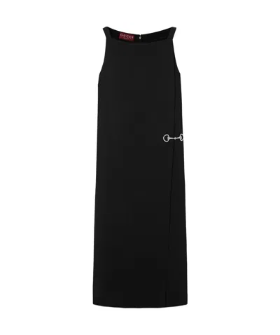 Gucci Horsebit Midi Dress In Black
