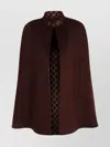 Gucci Brown Cape With Iconic Clamp And Gg All-over Motif Interior In Wool Woman In Brown