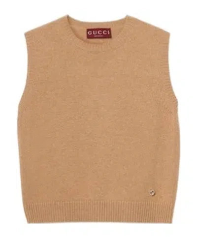 Gucci Sleeveless Knitted Vest In Nude