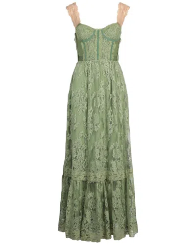 Gucci Sleeveless Lace Corset Tiered Dress In Green