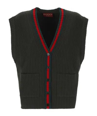 Gucci Sleeveless Vest Cardigan In Green