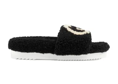 Pre-owned Gucci Slide Interlocking G Wool (women's) Sneakers In Black/ivory