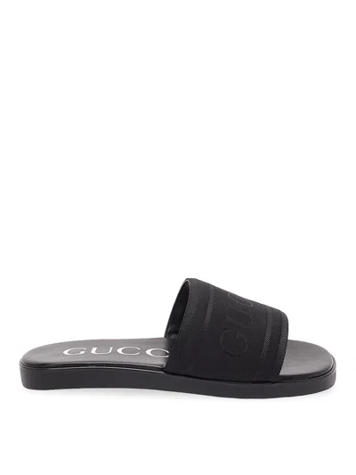 Gucci Flat Sole Open Toe Slide Sandals In Black