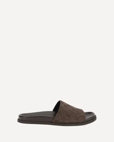 Gucci Brown Calf Leather Bos Taurus Flat Sandals In Multi
