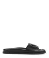 Gucci G Cut Leather Flat Sandals In Black
