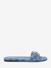 Gucci Flat Sandals Open Toe Patterned Fabric Hardware In Blue