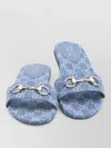 Gucci Flat Sandals Open Toe Patterned Fabric Hardware In Blue