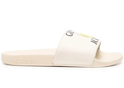 Pre-owned Gucci Slides Kitten (women's) Sneakers In Beige/white/yellow