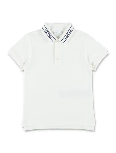 Gucci Slim Fit Logo Polo For Kids In White
