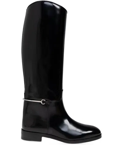 Gucci Slim Horsebit Boots In Black