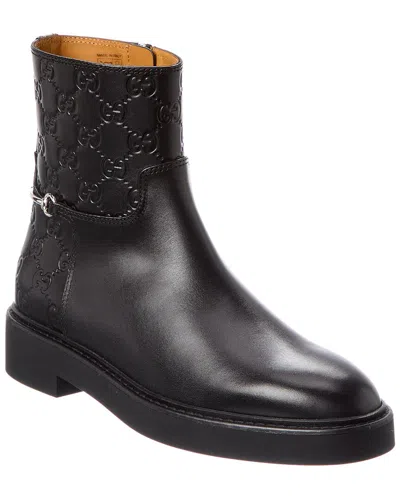 Gucci Slim Horsebit Leather Boot In Black