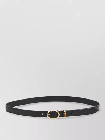 Gucci Slim Leather Belt Bamboo Oval Buckle In Black
