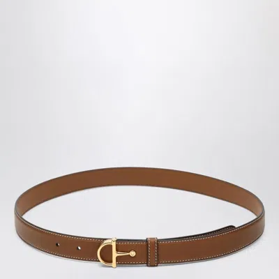 Gucci Slim Leather-colored Belt With Half Buckle