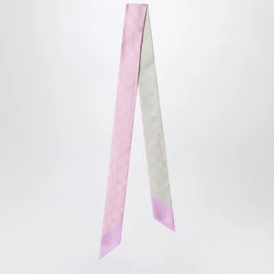 Gucci Slim Silk Scarf With Gg Motif In Pink And Aquamarine Women In Brown