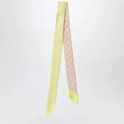Gucci Slim Silk Scarf With Gg Motif In Pink And Yellow Women In Brown