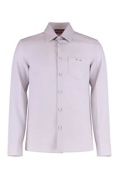 Gucci Slim-fit Wool Gabardine Shirt With Metal Clamp Detail In Purple