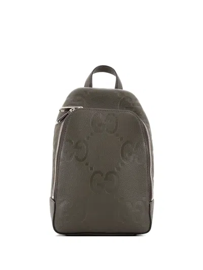 Pre-owned Gucci Sling Bag Jumbo Gg Embossed Leather Backpack In Green