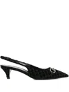 Gucci Women Black Gg Velvet Horsebit Slingback Pumps In Black